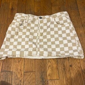 Tilly’s brand short checkered denim skirt